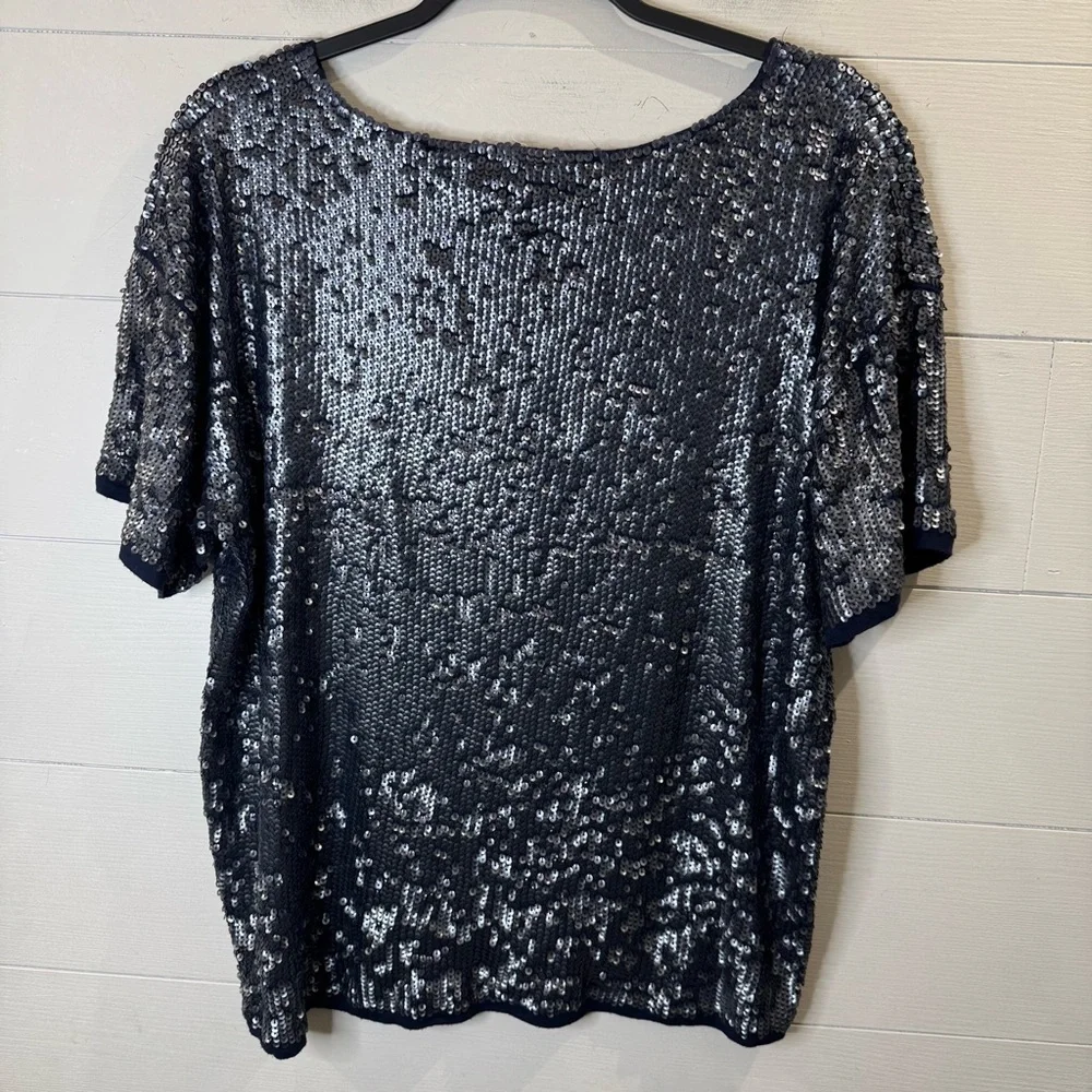 J.Crew Women's Navy Blue Sequined Beaded Slouchy Tee Size Medium